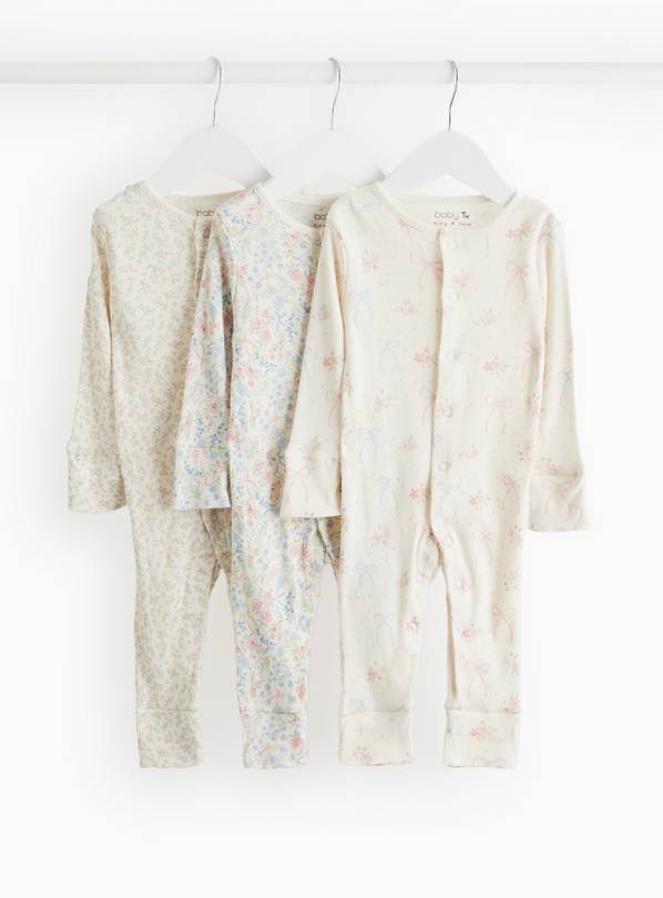 Tu Grow With Me Floral Print Long Sleeve Sleepsuit 3 Pack 3-6 months